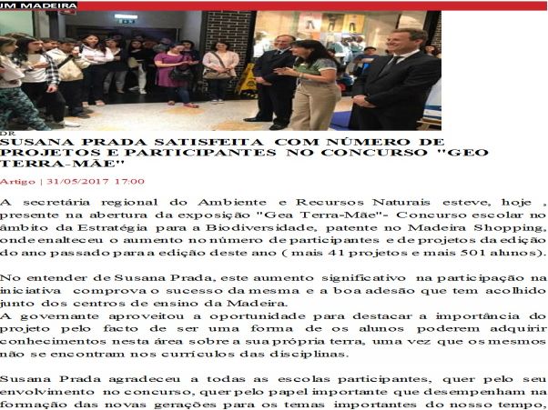 2017/05/31 - "Susana Prada Satisfeita com o Número de Projetos e Participantes no Concurso GEA - Terra Mãe" (Jornal da Madeira)