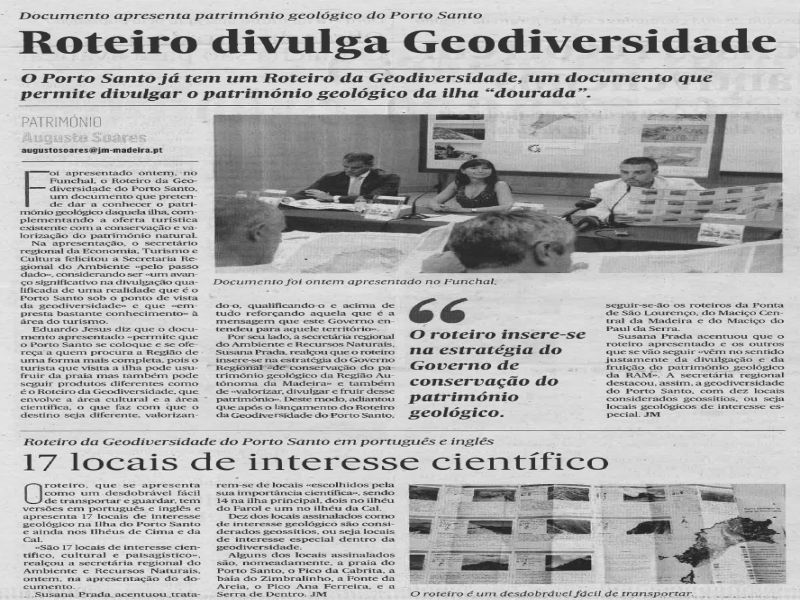Roteiro divulga geodiversidade (Jornal da Madeira)