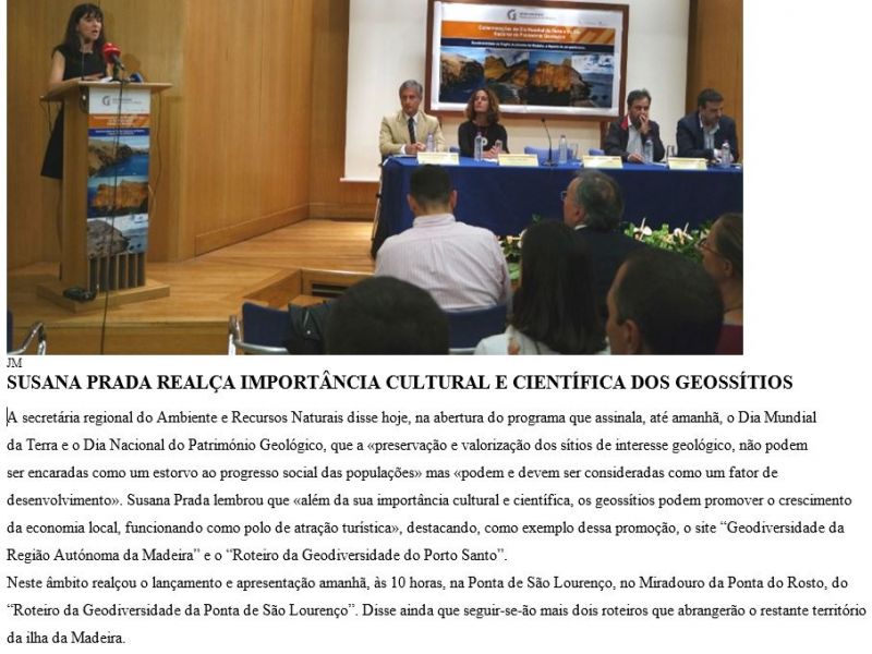 2017/04/21 - "Susana Prada Realça Importância Cultural e Cientifica dos Geossítios" (Jornal da Madeira)