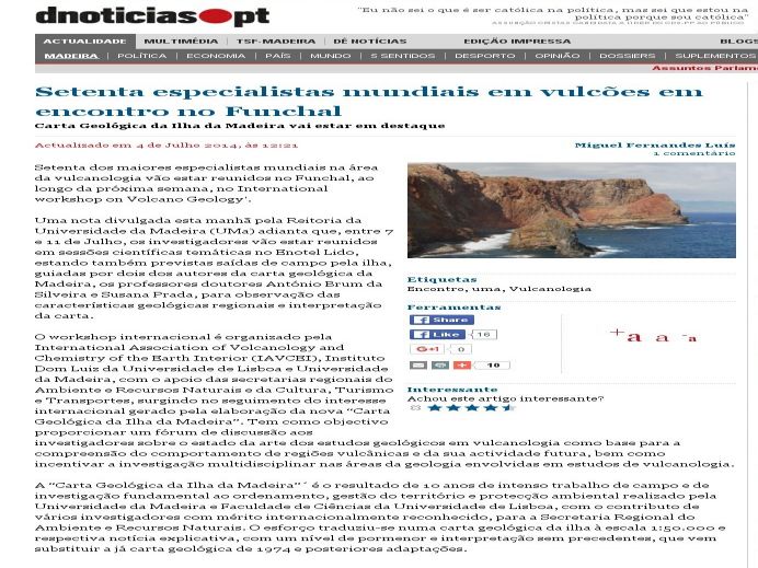 2014/07/04 - "Setenta especialistas mundiais em vulcões em encontro no Funchal" (Diário de Notícias)
