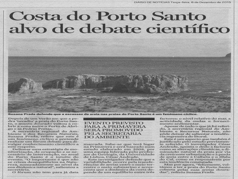 "Costa do Porto Santo alvo de debate científico (Diário de Notícias). 1 de 1