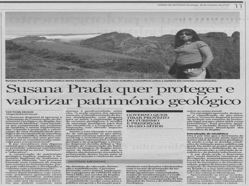 "Susana Prada quer proteger e valorizar património geológico" (Diário de Notícias). 1 de 1